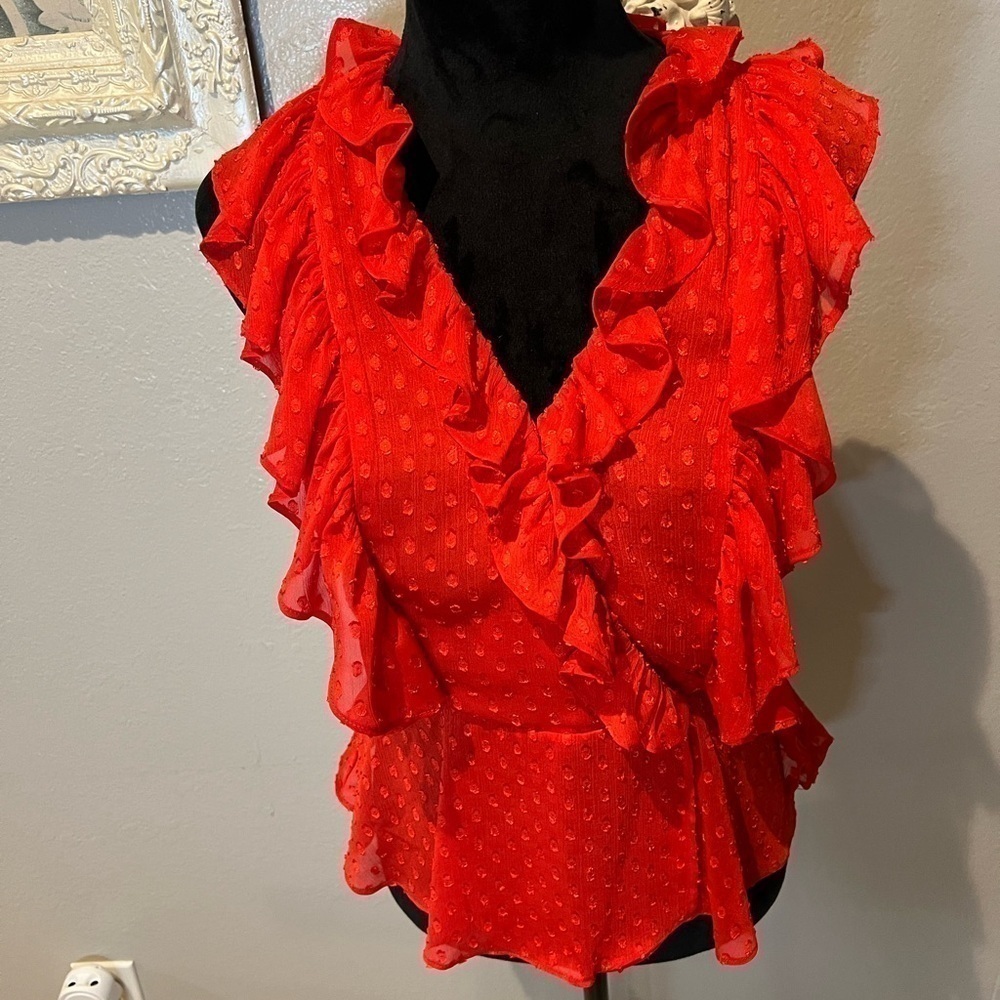 Maison d’amelia red ruffle shirt - Picture 4 of 8